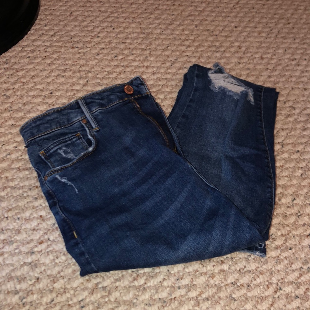 High waisted distressed jeans